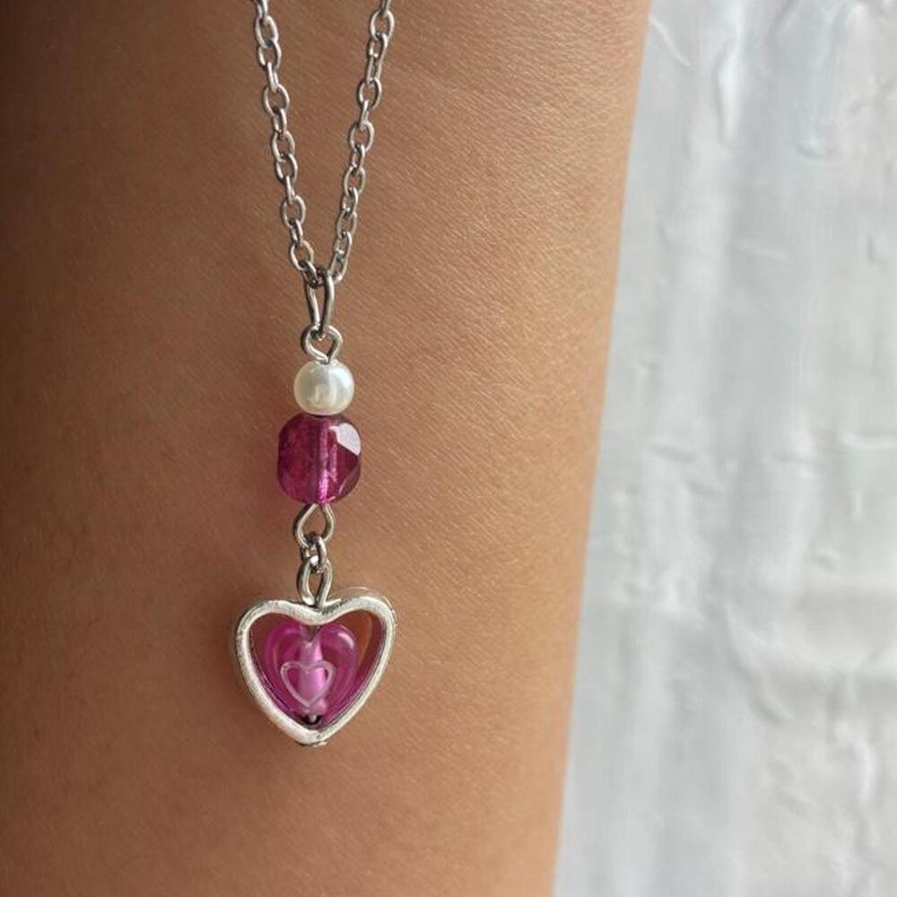 Pink heart pendant y shaped